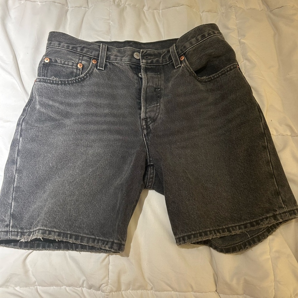 Levi's Black Jean Shorts Raw Hem Relaxed Fit